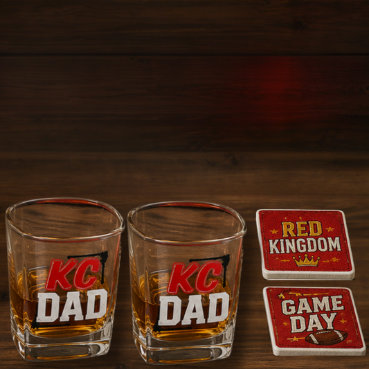 Premium Dad Whiskey Glass Gift Set | Personalized Glasses & Coasters Gift for Dad